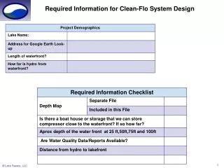 Required Information for Clean-Flo System Design