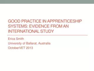 Good practice in apprenticeship systems: Evidence from an international study