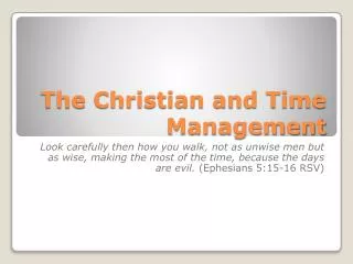 The Christian and Time Management