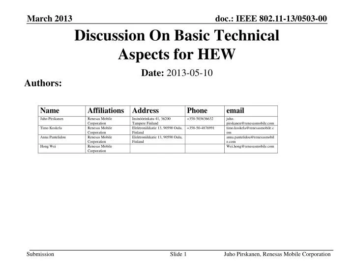 discussion on basic technical aspects for hew