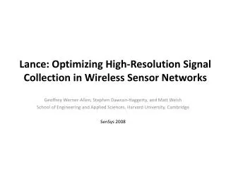 Lance: Optimizing High-Resolution Signal Collection in Wireless Sensor Networks