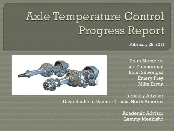 axle temperature control progress report
