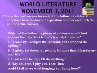 WORLD LITERATURE NOVEMBER 3, 2011