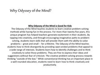 Why Odyssey of the Mind?