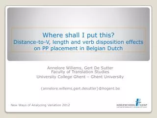 Annelore Willems, Gert De Sutter Faculty of Translation Studies