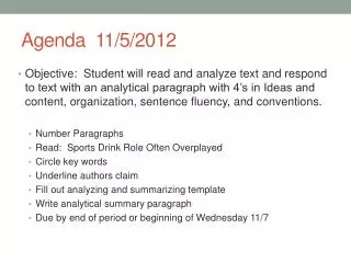 Agenda 11/5/2012