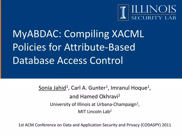myabdac compiling xacml policies for attribute based database access control