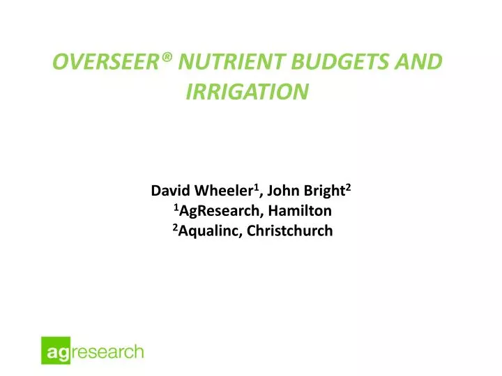 overseer nutrient budgets and irrigation