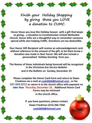 Finish your Holiday Shopping by giving those you LOVE a donation to CUMC.