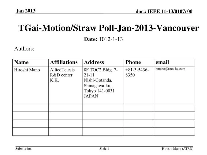 tgai motion straw poll jan 2013 vancouver