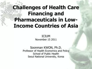 Soonman KWON, Ph.D. Professor of Health Economics and Policy School of Public Health