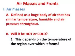 Air Masses and Fronts