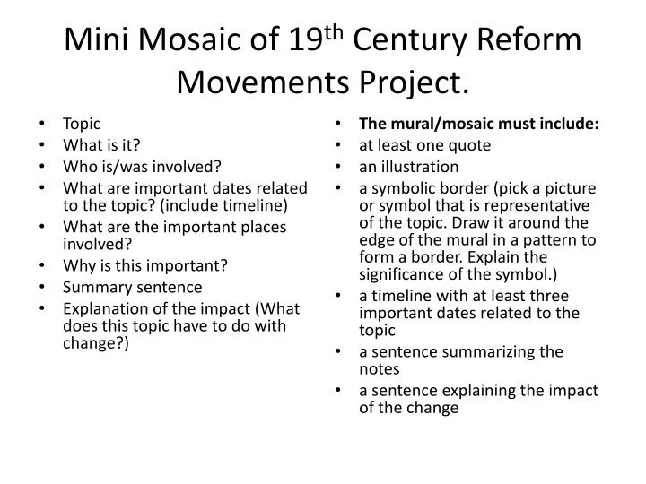 mini mosaic of 19 th century reform movements project