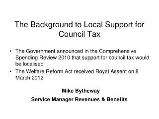 The Background to Local Support for Council Tax