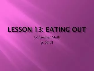 Lesson 13: Eating out