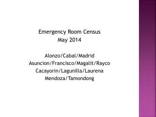 Emergency Room Census May 2014 Alonzo/Cabal/Madrid Asuncion/Francisco/ Magalit / Rayco