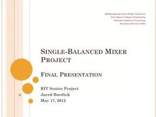 Single-Balanced Mixer Project Final Presentation