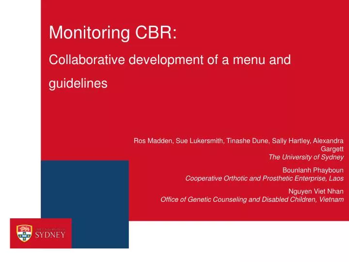 monitoring cbr collaborative development of a menu and guidelines