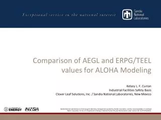 Comparison of AEGL and ERPG/TEEL values for ALOHA Modeling