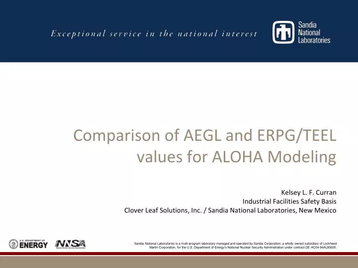 comparison of aegl and erpg teel values for aloha modeling