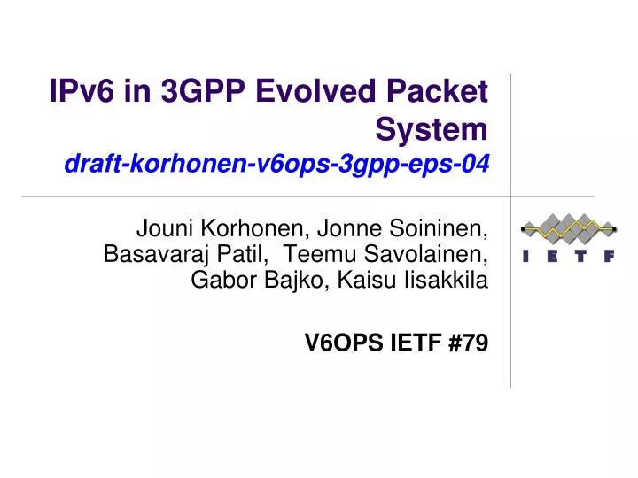 ipv6 in 3gpp evolved packet system draft korhonen v6ops 3gpp eps 04