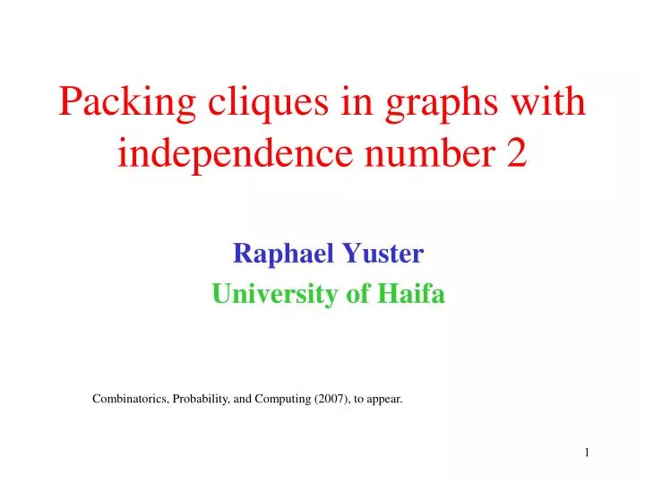 packing cliques in graphs with independence number 2