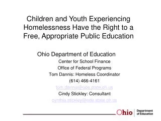 Ohio Department of Education Center for School Finance Office of Federal Programs