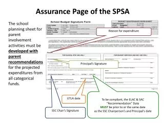 Assurance Page of the SPSA