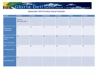 September 2013 Sunday School Calendar