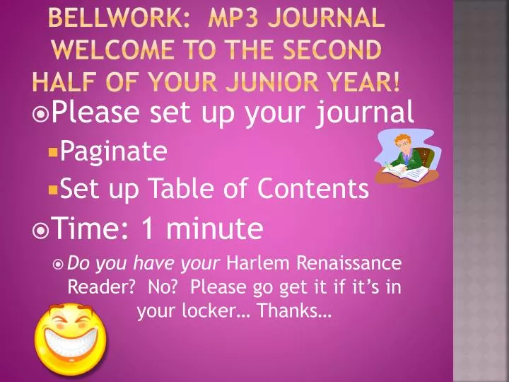 bellwork mp3 journal welcome to the second half of your junior year