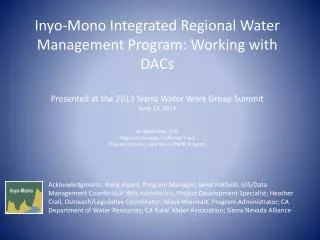 Inyo-Mono Integrated Regional Water Management Program: Working with DACs