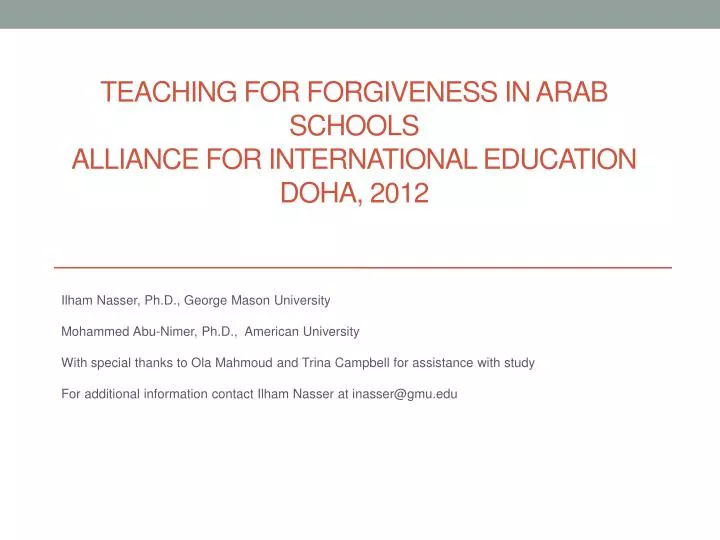 teaching for forgiveness in arab schools alliance for international education doha 2012