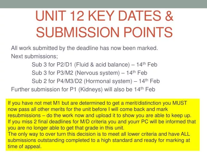 unit 12 key dates submission points