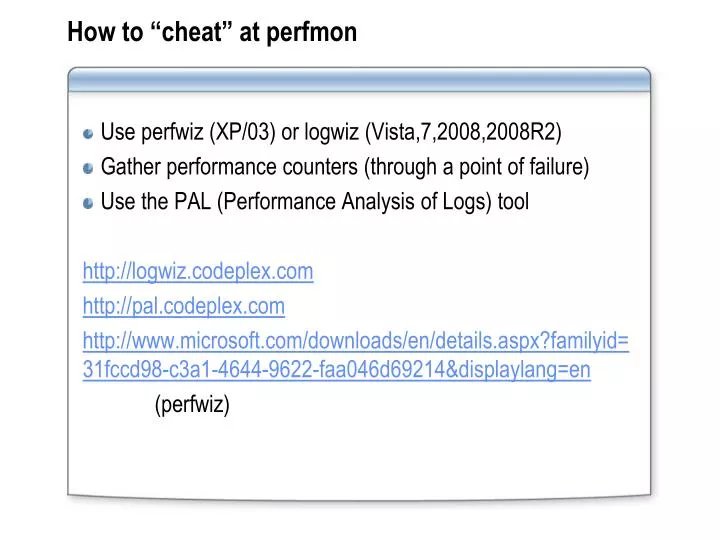 how to cheat at perfmon