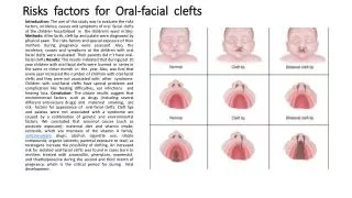 Risks factors for Oral-facial clefts
