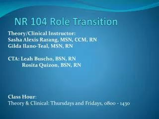 NR 104 Role Transition