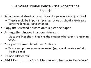 Elie Wiesel Nobel Peace Prize Acceptance Speech