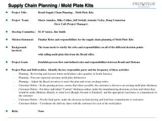 Supply Chain Planning / Mold Plate Kits