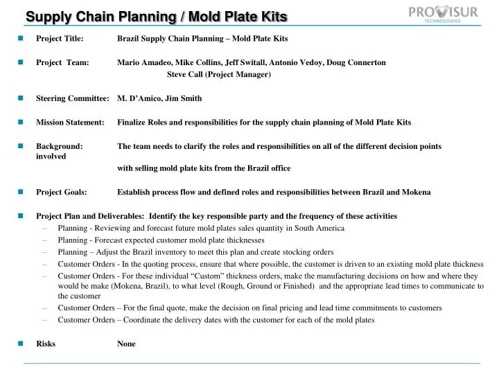 supply chain planning mold plate kits