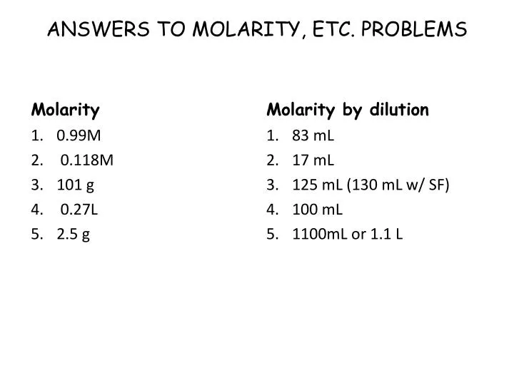 answers to molarity etc problems