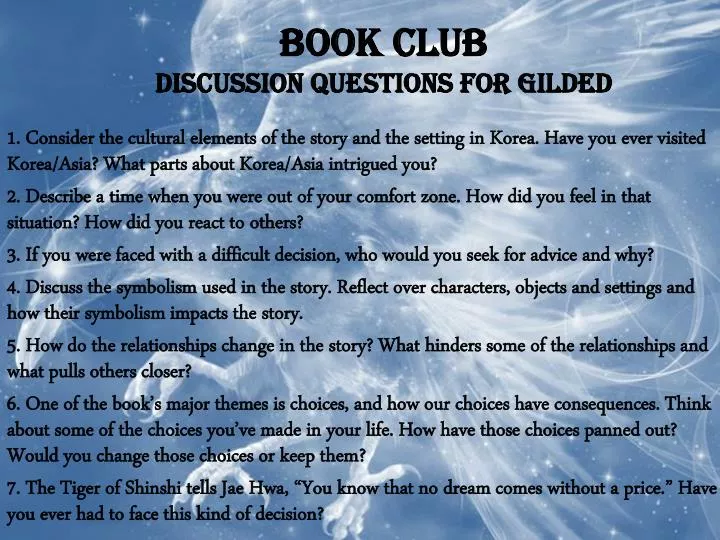 book club discussion questions for gilded