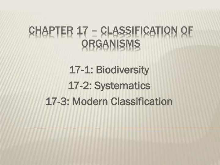 17 1 biodiversity 17 2 systematics 17 3 modern classification