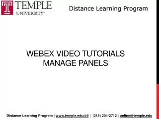Webex Video Tutorials Manage panels