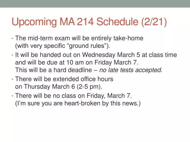 upcoming ma 214 schedule 2 21