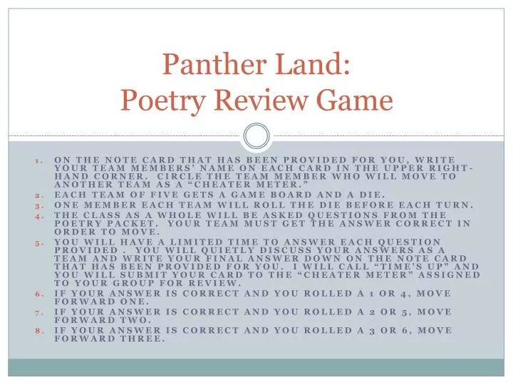 panther land poetry review game