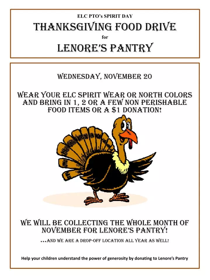 elc pto s spirit day thanksgiving food drive for lenore s pantry