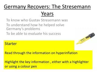 Germany Recovers: The Stresemann Years