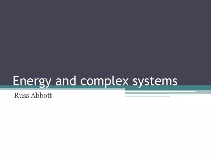 energy and complex systems