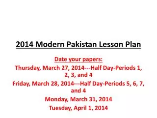 2014 Modern Pakistan Lesson Plan
