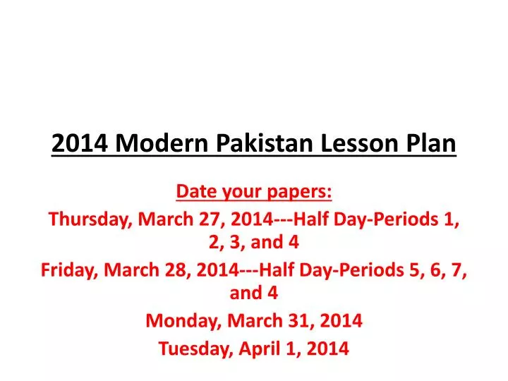 2014 modern pakistan lesson plan